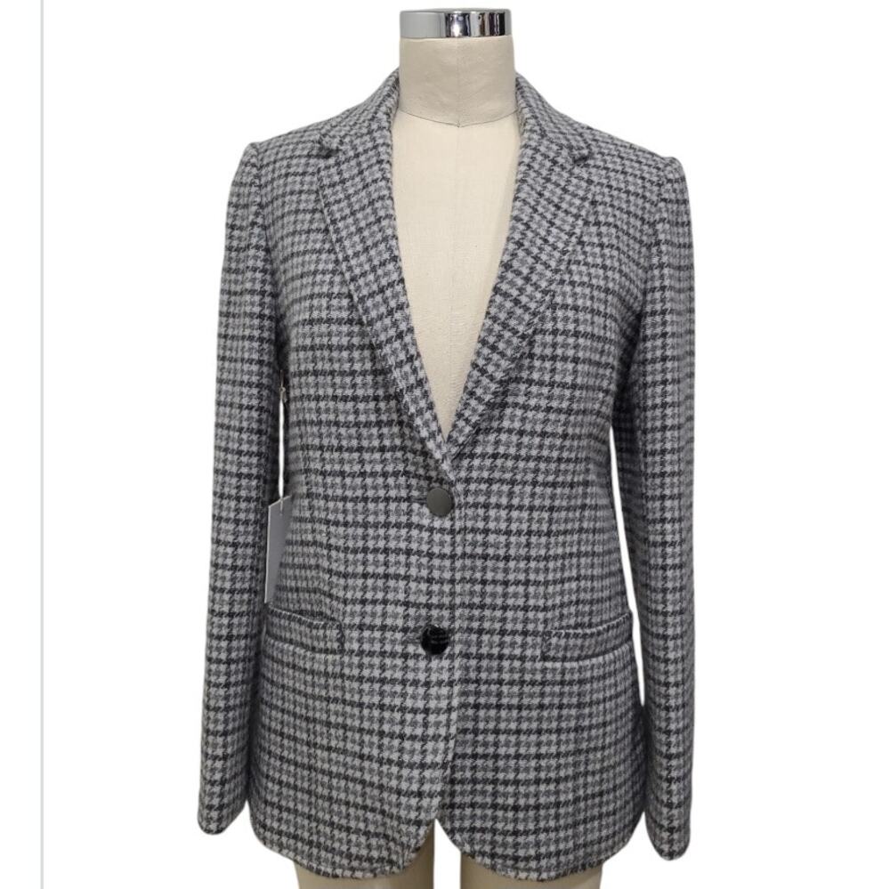 NWT Aritzia Wilfred Darmon Wool Houndstooth Plaid Career Workwear Blazer 6 Gray